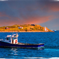 Buy canvas prints of Fishing Boat Past Small Lighthouse by Darryl Brooks