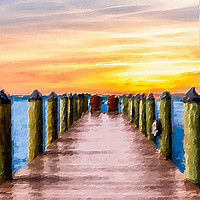 Buy canvas prints of Adirondack Chairs at End of Pier by Darryl Brooks