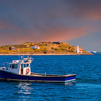 Buy canvas prints of Fishing Boat Past Small Lighthouse by Darryl Brooks