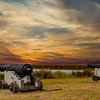 Buy canvas prints of Cannons at Sunset by Darryl Brooks