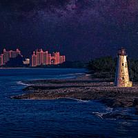 Buy canvas prints of Lighthouse and Resort in Bahamas at Night by Darryl Brooks