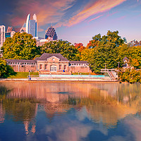 Buy canvas prints of Atlanta Skyline in Lake by Darryl Brooks