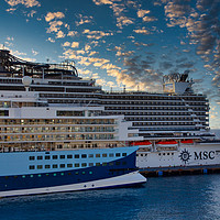 Buy canvas prints of Two Cruise Ships at Sunset by Darryl Brooks