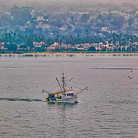 Buy canvas prints of Shrimp Boat off California Coast by Darryl Brooks