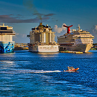 Buy canvas prints of Pilot Boat Past Cruise Ships by Darryl Brooks