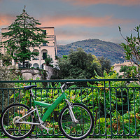 Buy canvas prints of Green Bicycle on Sorrento Patio by Darryl Brooks