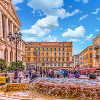 Buy canvas prints of People in Nice Plaza with Fountain by Darryl Brooks