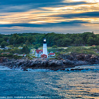 Buy canvas prints of Portland Head Lighthouse from Sea at Sunset by Darryl Brooks