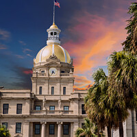 Buy canvas prints of Savannah City Hall and Palm Trees by Darryl Brooks