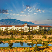 Buy canvas prints of Resort Hotel Between Lake and Mountains by Darryl Brooks