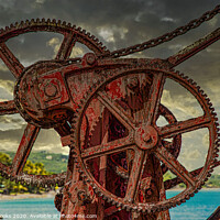 Buy canvas prints of Rusty Gears on Old Red Crane by Darryl Brooks