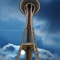 Buy canvas prints of Space Needle on Cloudy Night by Darryl Brooks