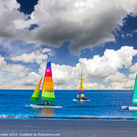 Buy canvas prints of Three Sailboats Near Beach by Darryl Brooks