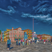 Buy canvas prints of Tourists in Burano Plaza    by Darryl Brooks