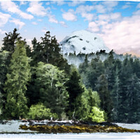 Buy canvas prints of Trees on Shore of Alaska Oil by Darryl Brooks