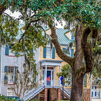 Buy canvas prints of Flags on Traditional Southern Home in Savannah by Darryl Brooks