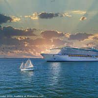 Buy canvas prints of Sailboat and Cruise Ship at Sunset by Darryl Brooks