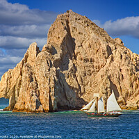 Buy canvas prints of Sailboat Passing Rocks in Cabo San Lucas by Darryl Brooks