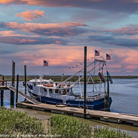 Buy canvas prints of Shirmp Boat at Dock at Sunset by Darryl Brooks