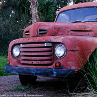 Buy canvas prints of Old Red Truck by Grass by Darryl Brooks