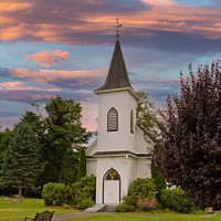 Buy canvas prints of Church and Bench at Dusk by Darryl Brooks