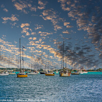 Buy canvas prints of Colorful Boats in Blue Harbor by Darryl Brooks
