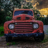 Buy canvas prints of Old Red Truck at Sunset by Darryl Brooks