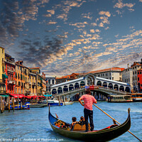 Buy canvas prints of Gondola on Grand Canal at Rialto Bridge by Darryl Brooks