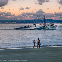 Buy canvas prints of Shrimp Boat and Walk at Dusk by Darryl Brooks