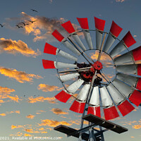 Buy canvas prints of Old Red and Silver Windmil by Darryl Brooks
