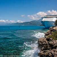 Buy canvas prints of Cruise Ship Docked Beyond Rocky Shore by Darryl Brooks