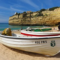 Buy canvas prints of Porches Beach, Algarve  by Derek Hickey