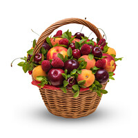 Buy canvas prints of Basket with fresh fruits and berries on a white background by Dobrydnev Sergei