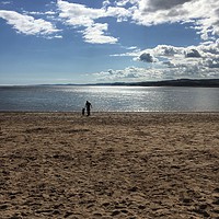 Buy canvas prints of Father and Son Silhoutte on Exmouth Beach by Matt Cass