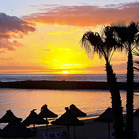 Buy canvas prints of Sunset at ocean beach in Tenerife,Canary Islands. by Valentina Severinova