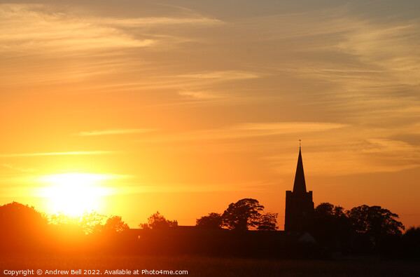 Village Church sunset Picture Board by Andrew Bell