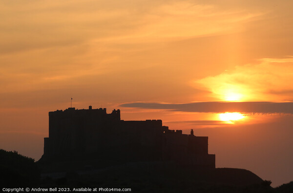 Bamburgh Castle Sunset Silhouette Picture Board by Andrew Bell