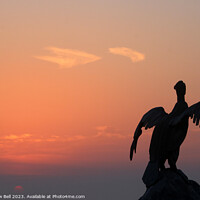 Buy canvas prints of Cormorant Sculpture at Sunset by Andrew Bell