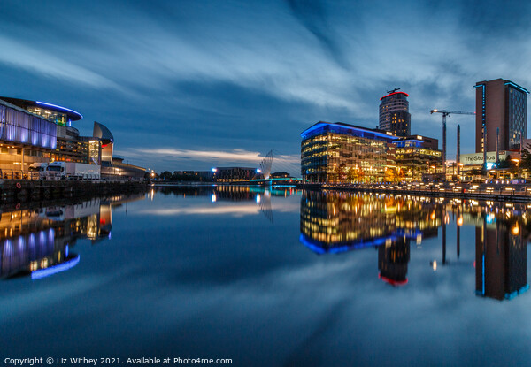 Media City, Blue Hour, Salford Quays Picture Board by Liz Withey
