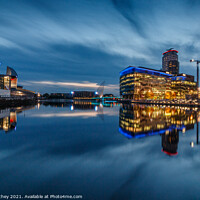Buy canvas prints of Media City, Blue Hour, Salford Quays by Liz Withey