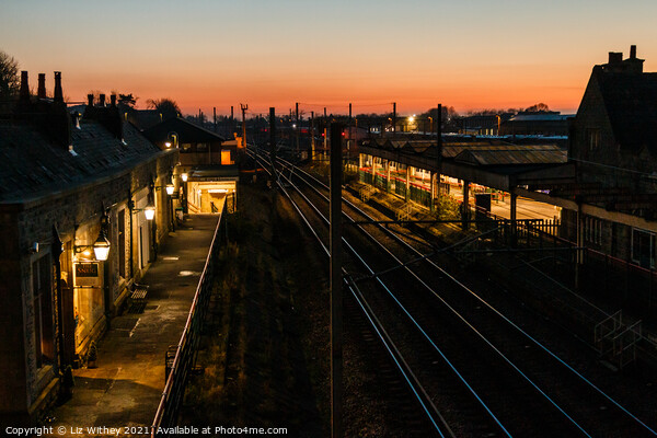 Carnforth Station, Sunset Picture Board by Liz Withey
