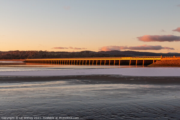 Winter Sunset, Arnside Viaduct Picture Board by Liz Withey