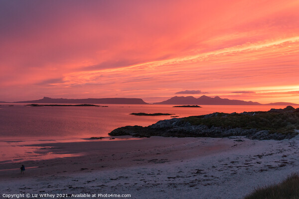 Sunset over the Small Isles from Camusdarach Beach Picture Board by Liz Withey