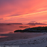 Buy canvas prints of Sunset over the Small Isles from Camusdarach Beach by Liz Withey