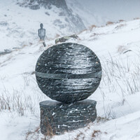 Buy canvas prints of Slate Sculptures in the Snow, Honister Pass by Liz Withey