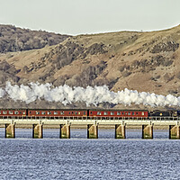 Buy canvas prints of Majestic Leander steam train crossing Leven Viaduc by James Marsden