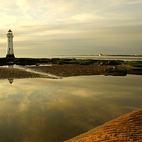Buy canvas prints of    New Brighton Lighthouse , Late Evening Reflecti by Alexander Pemberton