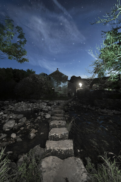 Starry night over the stepping stones, Stainforth Picture Board by Pete Collins