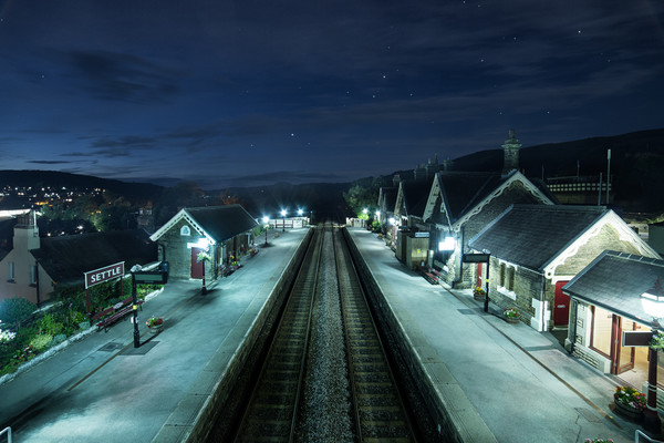 Starry night at Settle Station Picture Board by Pete Collins