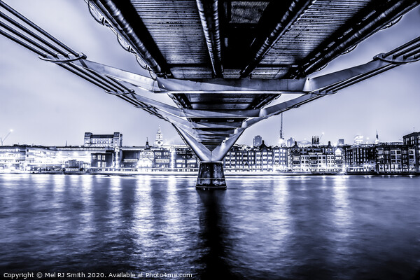 "London's Iconic Millennium Bridge in Blue" Picture Board by Mel RJ Smith